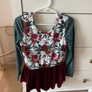 Cheeky Plum Farrah Velvet Holiday Floral Leo with Velvet Skirt